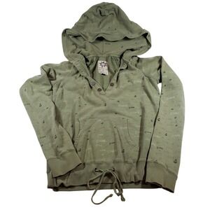Volcom‎ Womens Hoodie Green Print Lightweight Button Up Sweatshirt